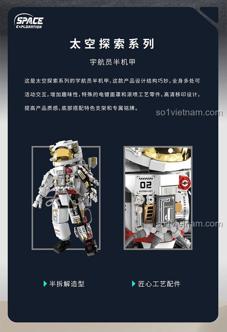 bộ xếp hình Người Máy Phi Hành Gia Tuomu, Tuomu T6001 Mô Hình Phi Hành Gia, hộp quà chi tiết, chất lượng cao