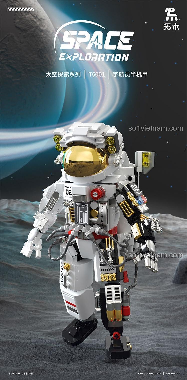 bộ xếp hình T6001, đồ chơi xây dựng Robot Phi Hành Gia trên bề mặt hành tinh, cho bé trai 6 tuổi, chất lượng cao