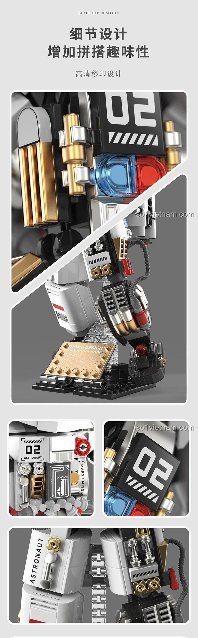 đồ chơi xây dựng Robot Phi Hành Gia, Phi Hành Gia Bán Cơ Giáp Tuomu, mặt nạ mạ điện, chi tiết tinh xảo