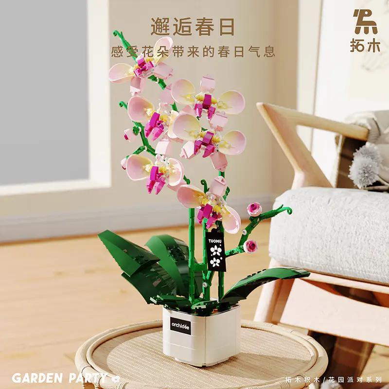 Mô hình hoa lan Vườn Xuân Hạnh Phúc Tuomu T6005, bộ đồ chơi hoa lan, đồ chơi sáng tạo cho bé gái 14 tuổi, chậu hoa trang trí