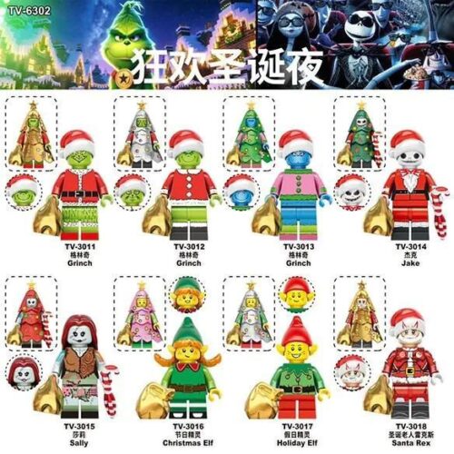 Bộ đồ chơi Minifigure Giáng Sinh TV-6302 trọn bộ 8 nhân vật, đồ chơi mô hình Grinch, Elf, Ông già Noel, Sally, Jack Skellington cho bé trai, bé gái 6 tuổi, giá tốt.