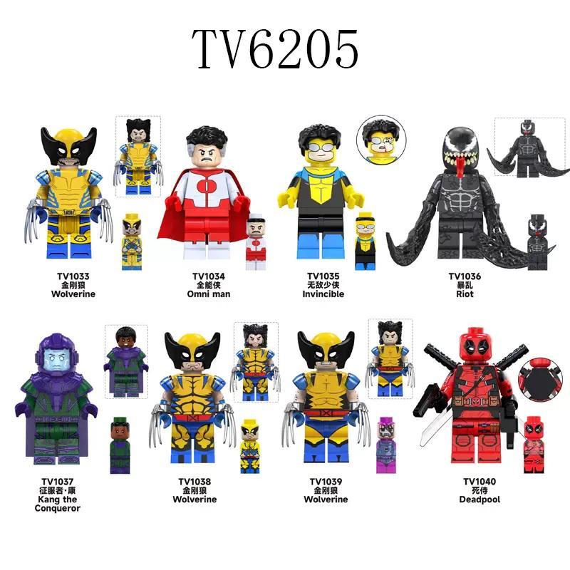 Bộ 8 Minifigure Siêu Anh Hùng Marvel TV TV1034, bao gồm Wolverine, Omni-man, Invincible, Riot, Kang the Conqueror, Deadpool, đồ chơi lắp ghép cho bé trai 6 tuổi, giá tốt