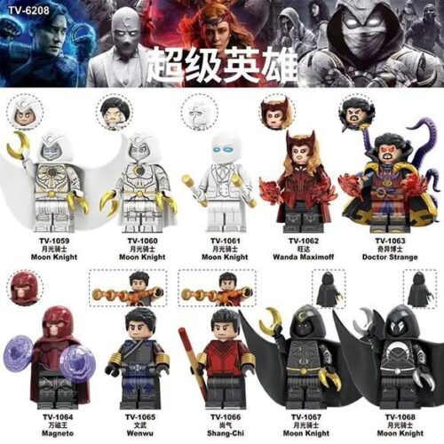 Bộ 10 Minifigure Siêu Anh Hùng Marvel TV1065, bao gồm Moon Knight, Wanda Maximoff, Doctor Strange, Magneto, Shang-Chi, Wenwu và các nhân vật khác. Đồ chơi lắp ghép cho bé trai và bé gái 6 tuổi. Giá tốt, chất lượng cao.
