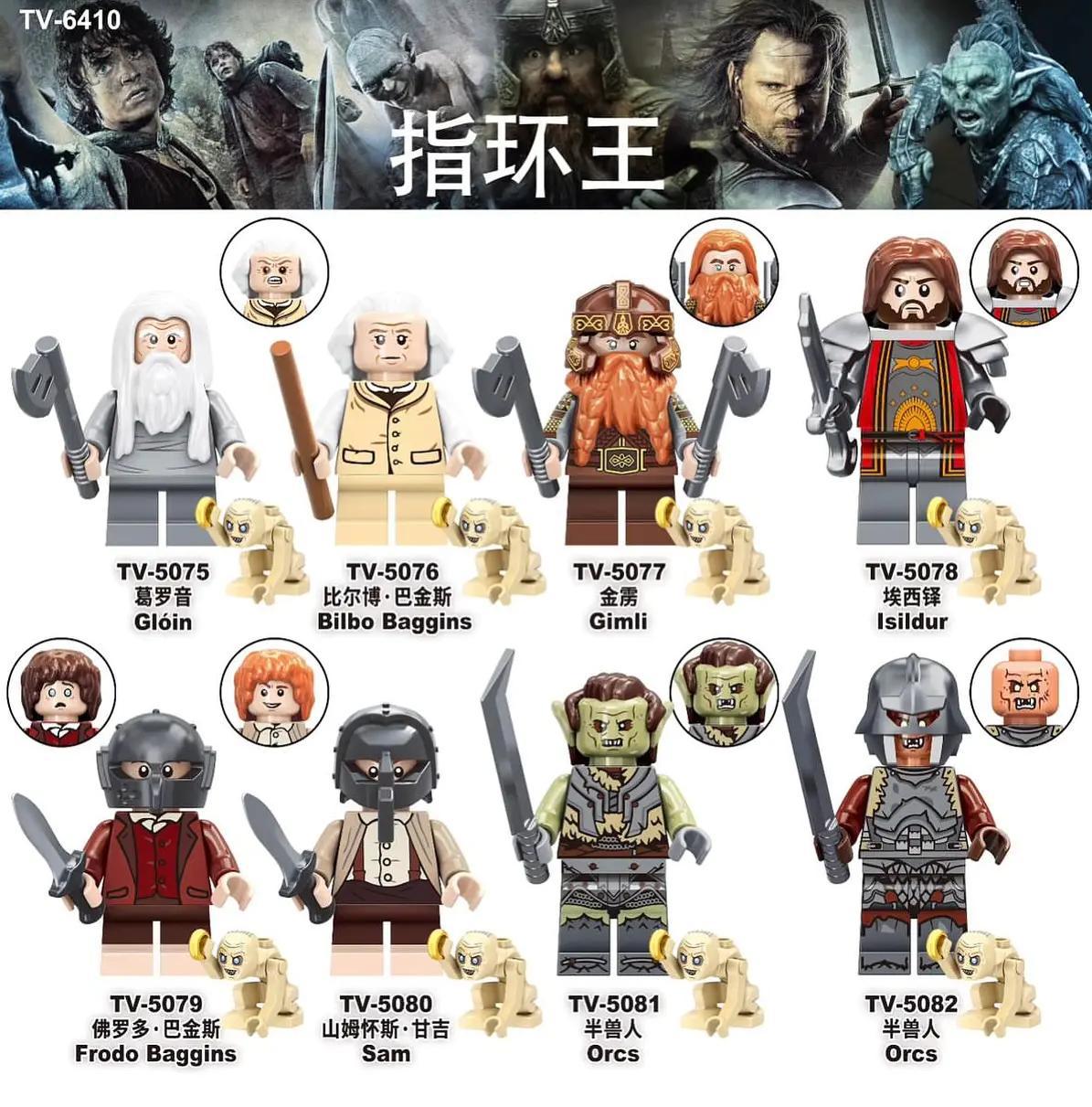 Bộ minifigure The Lord of the Rings TV5078, bao gồm 8 nhân vật kinh điển như Glóin, Bilbo Baggins, Gimli, Isildur, Frodo Baggins, Sam, Orcs. Phù hợp cho bé trai và bé gái 6 tuổi. Giá tốt, chất lượng cao, đồ chơi giáo dục phát triển trí tuệ.