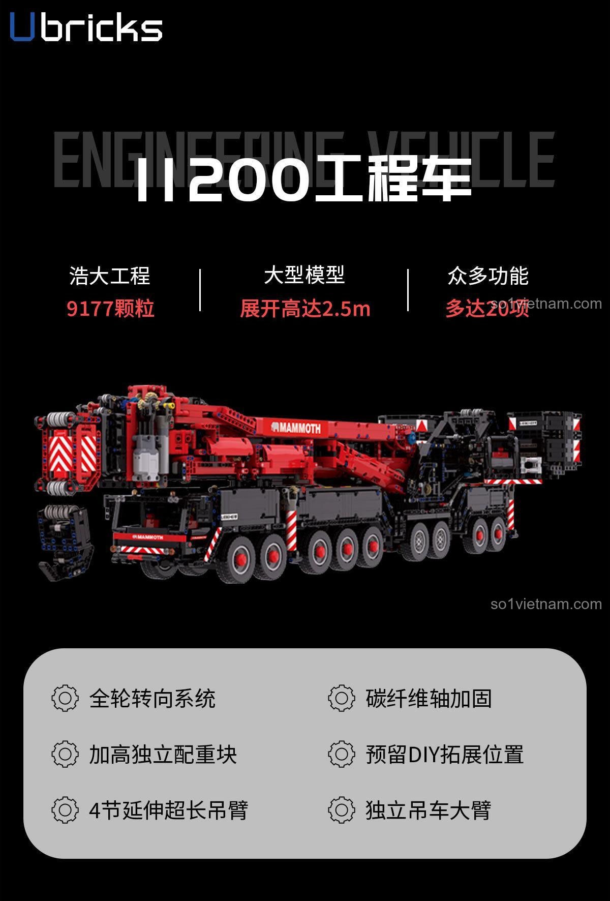 Cần cẩu kỹ thuật Liebherr LTM 11200 Ubricks E1001 kích thước chiều dài