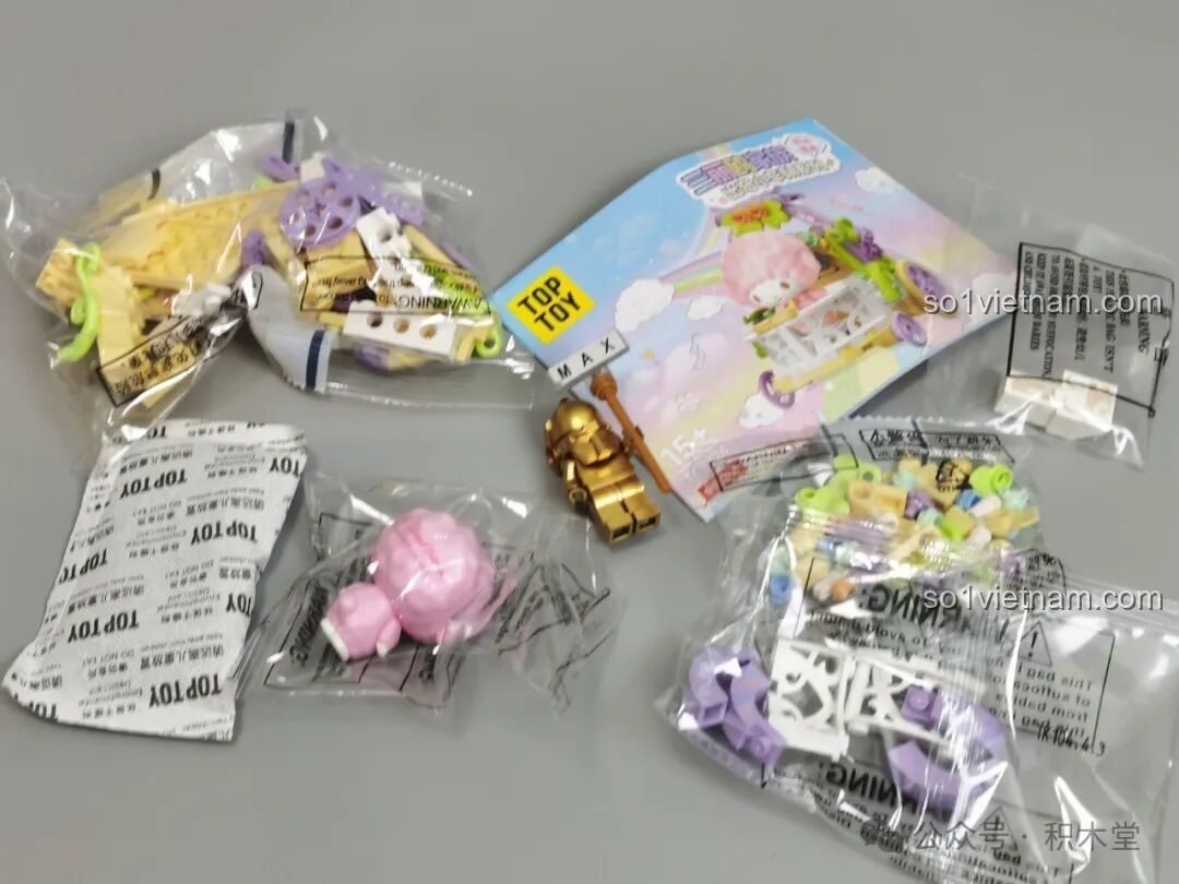 Nội dung bên trong hộp blind box My Sweet Piano TC1724: mảnh ghép, hướng dẫn, minifigure.