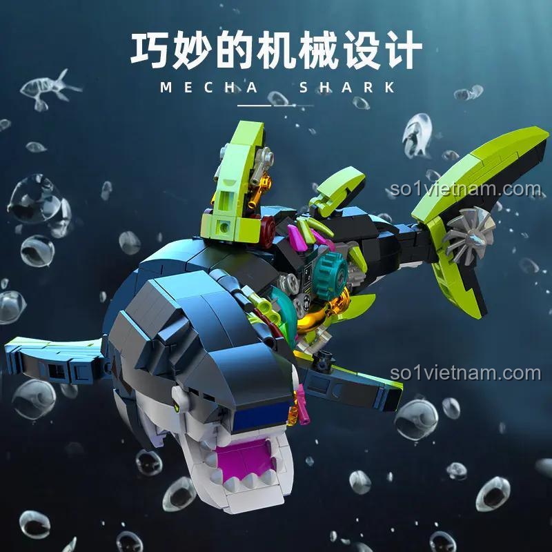Chi tiết bộ lắp ráp Cá mập Cơ Khí 89133, đồ chơi phát triển trí tuệ, màu sắc nổi bật