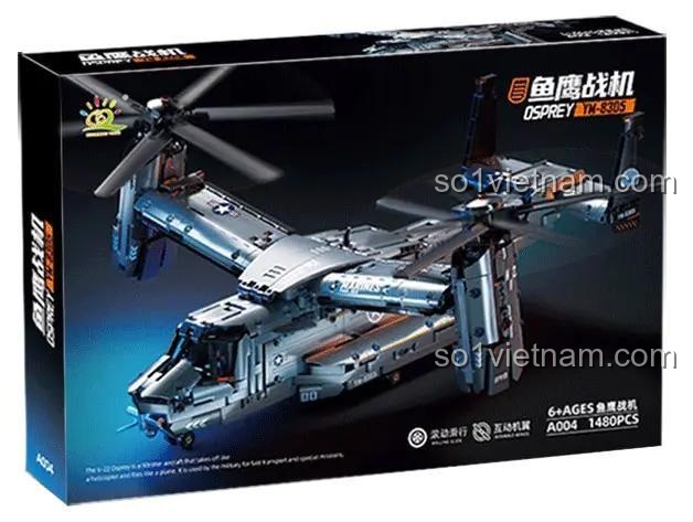 Hộp đồ chơi xây dựng Trực thăng vận tải V-22 Osprey YN-8305, 1480 chi tiết, chất lượng cao, tương thích LEGO®.