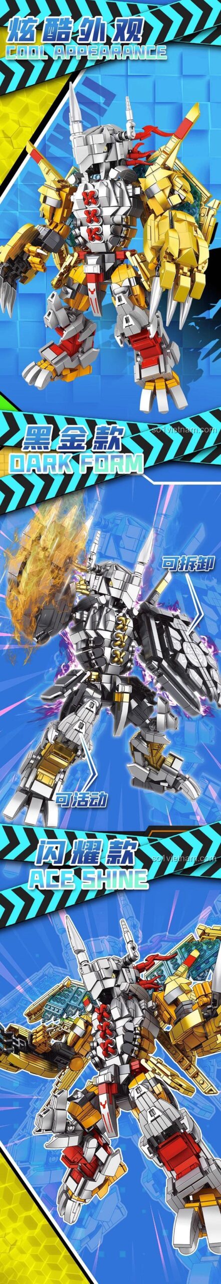 Các khớp nối cử động của mô hình Chiến Thần Máy Móc ZB696, Robot Digimon 1200 mảnh, đồ chơi mô hình cho bé trai 14 tuổi, giá tốt