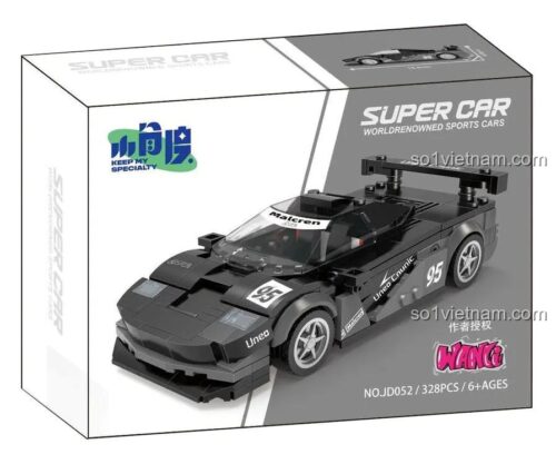 Hộp sản phẩm bộ lắp ghép Unikitty JD052 Siêu xe McLaren F1 328 chi tiết, màu đen xám, đồ chơi mô hình xe đua cho bé trai 6 tuổi