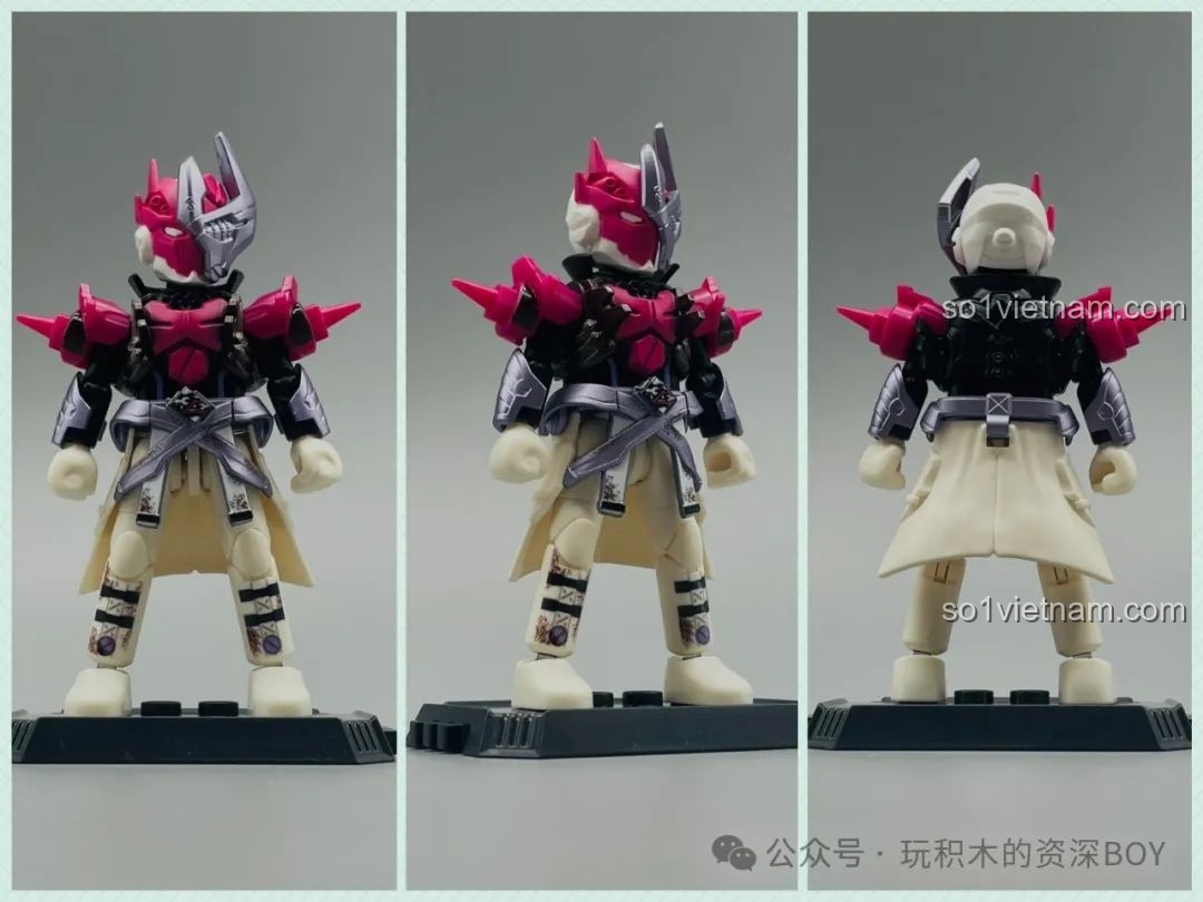 Các tư thế chiến đấu của mô hình Valvarad BLOKEES Kamen Rider, thể hiện độ linh hoạt và khớp nối chắc chắn.