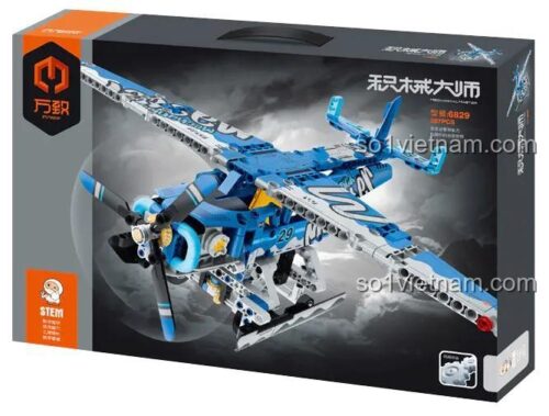 Hộp máy bay Thủy Lực WanZhi 6829, bộ lắp ghép máy bay cánh quạt, đồ chơi mô hình máy bay STEM cho bé trai 14 tuổi, cánh quạt xoay, động cơ liên kết, 387 mảnh