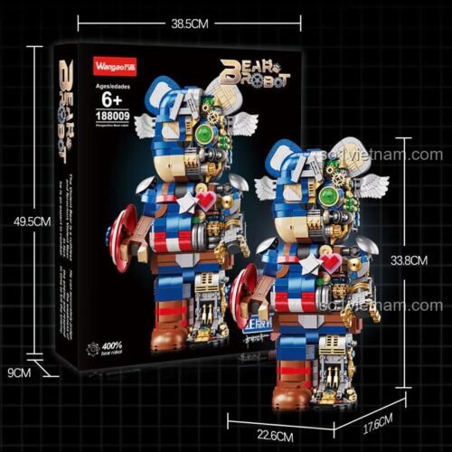 hộp đồ chơi mô hình Gấu Robot Captain America Wangao 188009, kích thước hộp, cho con trai 6 tuổi, giá tiết kiệm