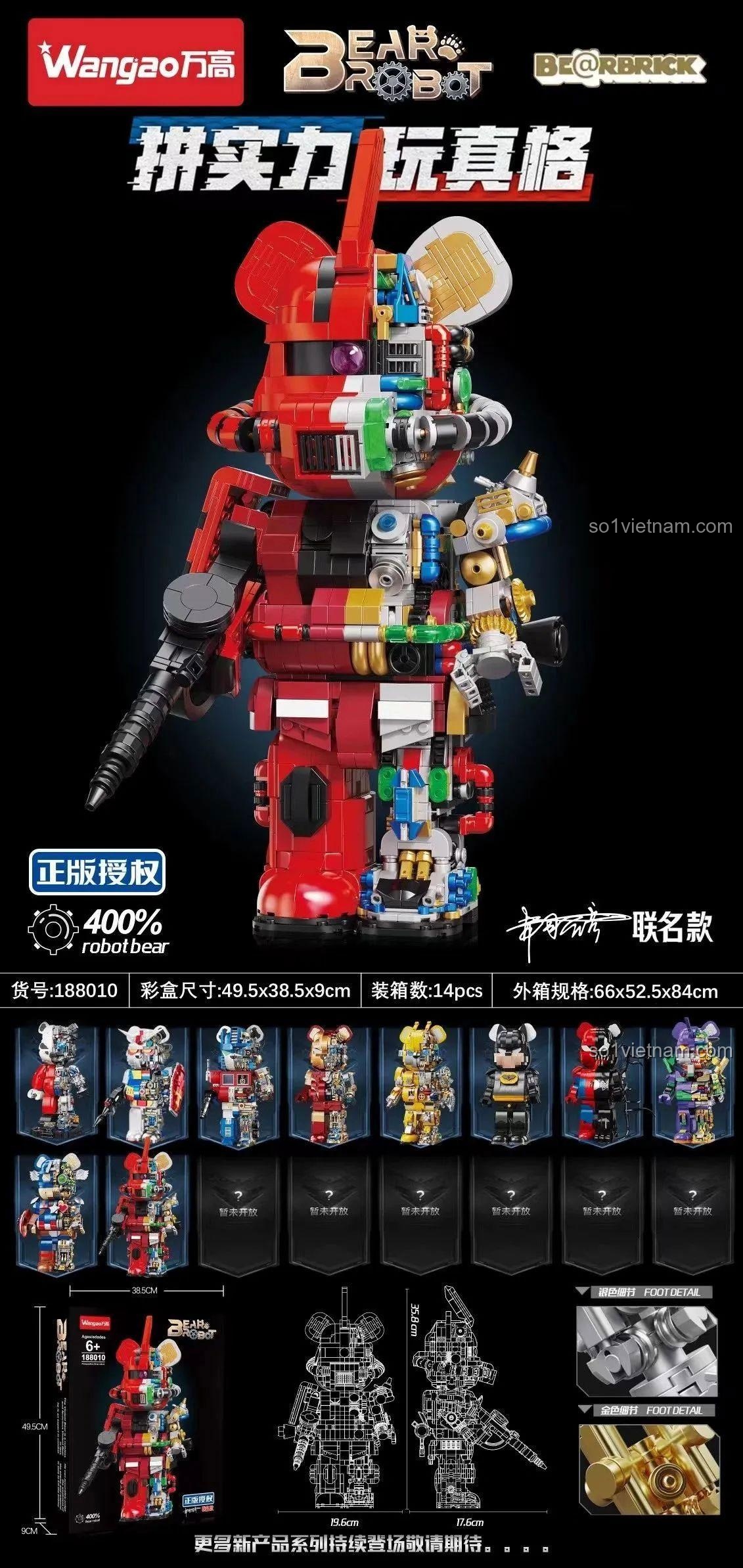 Chi tiết kỹ thuật và các mẫu lắp ghép Wangao 188010 Gấu Robot Zaku, đồ chơi mô hình sáng tạo, rèn luyện kỹ năng cho bé trai 6 tuổi, giá hời.