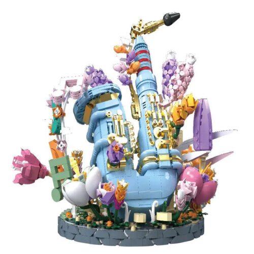 Mô hình saxophone hoa Wangao 288015, bộ lắp ghép nhạc cụ và hoa, đồ chơi sáng tạo cho bé gái 6 tuổi, trang trí nhà cửa