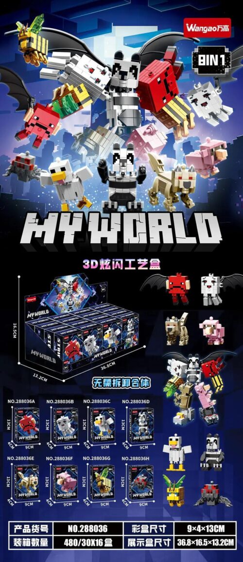 Wangao 288036 Bộ Lắp Ghép Minecraft 8 Mẫu Thế giới Minecraft, Đồ chơi giáo dục, Đồ chơi sáng tạo, Lắp ráp 8 mẫu khác nhau, Phối hợp tay mắt, 6 tuổi, Con trai, Con gái