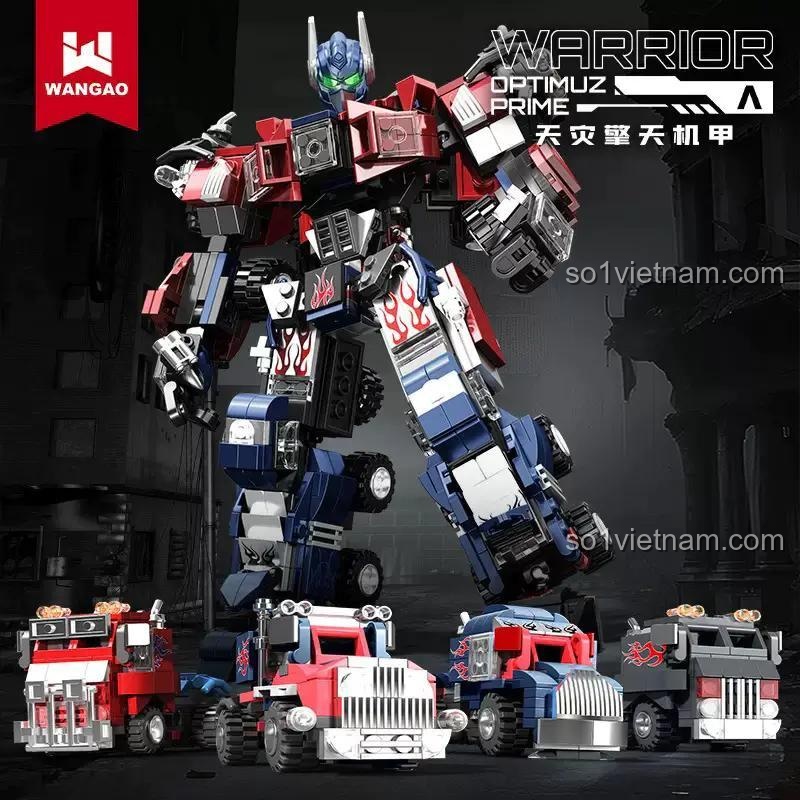 Robot Optimus Prime Thiên Tai Kình Thiên Cơ Giáp Wangao 288038, bộ lắp ghép robot biến hình, 649 mảnh, 4 mẫu lắp được, đồ chơi cho bé trai 6 tuổi
