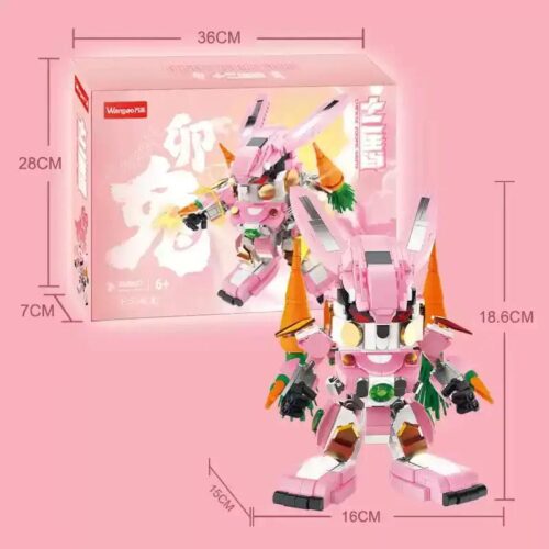 Hộp sản phẩm Wangao 288057 Bộ Lắp Ghép Thỏ Máy Giáp Trụ Transformer màu hồng