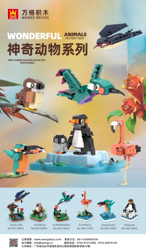 bộ xếp hình Mô hình Chim Bói Cá, đồ chơi mô hình Dr.Luck, hộp đồ chơi Wange Wonderful Animals, phát triển tư duy cho bé trai bé gái 6 tuổi