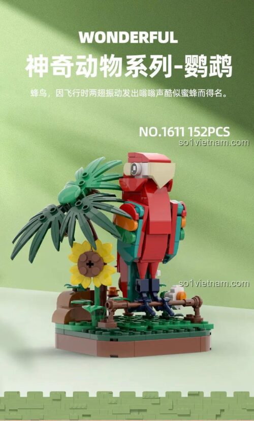 Bộ lắp ghép Vẹt Thần Kỳ WANGE 1611, đồ chơi mô hình Vẹt sống động cho bé 6 tuổi, giá tốt, phát triển sáng tạo và khéo léo.