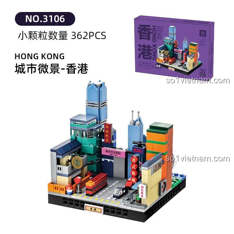 Bộ lắp ghép WANGE 3106 Kiến trúc Hong Kong, mô hình chi tiết các tòa nhà, đường phố, xe cộ, đồ chơi giáo dục, đồ chơi sáng tạo, phù hợp cho bé 6 tuổi, giá tốt
