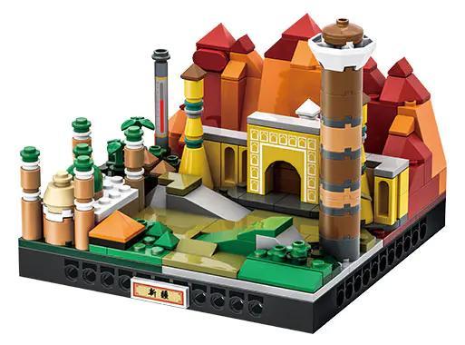 Mô hình kiến trúc Thành phố thu nhỏ Tân Cương WANGE 3109 với các tòa nhà và tháp chi tiết, màu sắc chủ đạo nâu, vàng, đỏ, xanh lá, trắng, phù hợp cho bé 6 tuổi