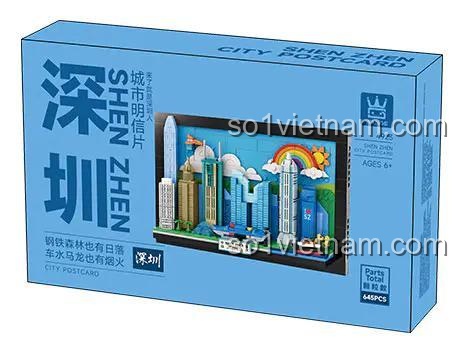 Hộp bộ lắp ghép WANGE 4923 Bưu thiếp Thành phố Thâm Quyến, đồ chơi xây dựng WANGE, Kiến trúc Tinh Xảo, cho bé 6 tuổi, giá rẻ