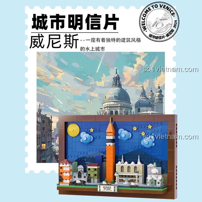 Mô hình Venice Wange, Kiến trúc Venice Ligao, bộ lắp ghép 928 cho bé trai bé gái 6 tuổi, giá trị cao