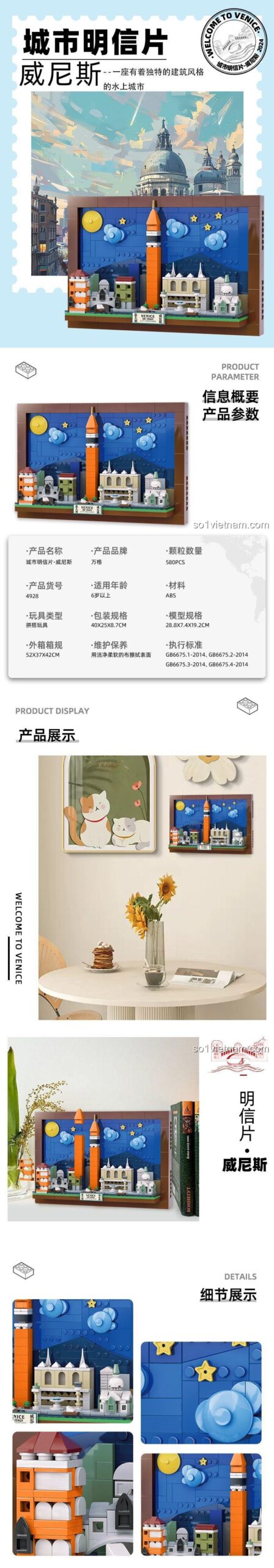 Thành phố Venice Dr.Luck, bộ xếp hình DrLuck4928, Mô hình Bưu Thiếp Thành Phố Venice Wange cho bé trai bé gái 6 tuổi, giá hời