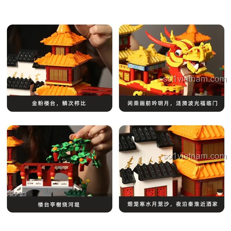 Chi tiết mô hình Thuyền Rồng Du Thuyền Sông Hoài WANGE 6232