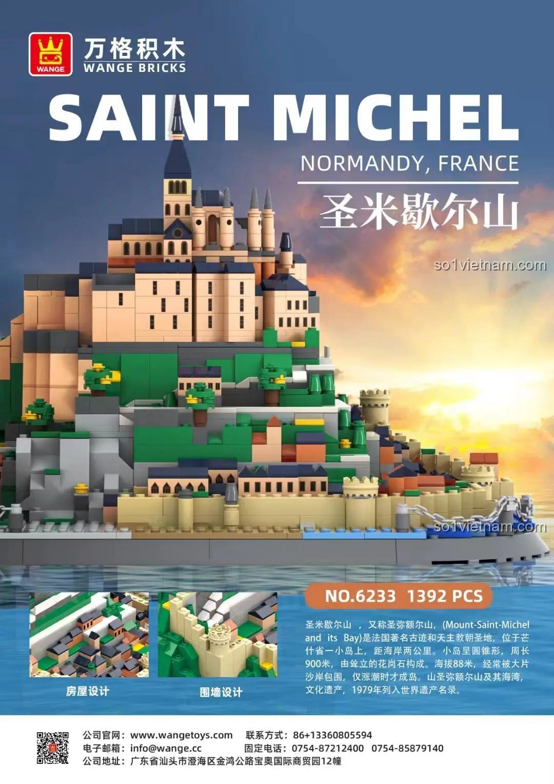 Thông tin chi tiết bộ lắp ghép WANGE 6233 Mont Saint-Michel, đồ chơi xây dựng Núi Thánh Michel chất lượng cao