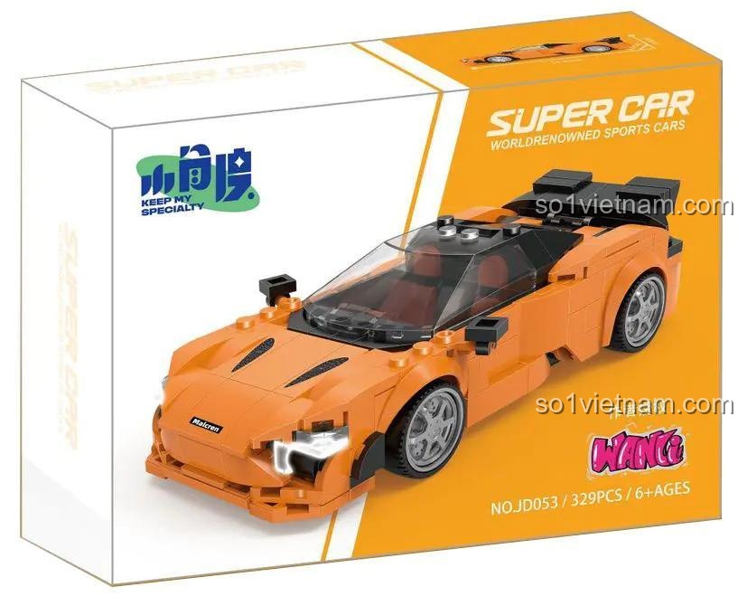 Mô hình bộ lắp ghép WANGE JD053 Siêu xe McLaren 750S màu cam, 329 mảnh, độ tuổi 6+, có đèn LED