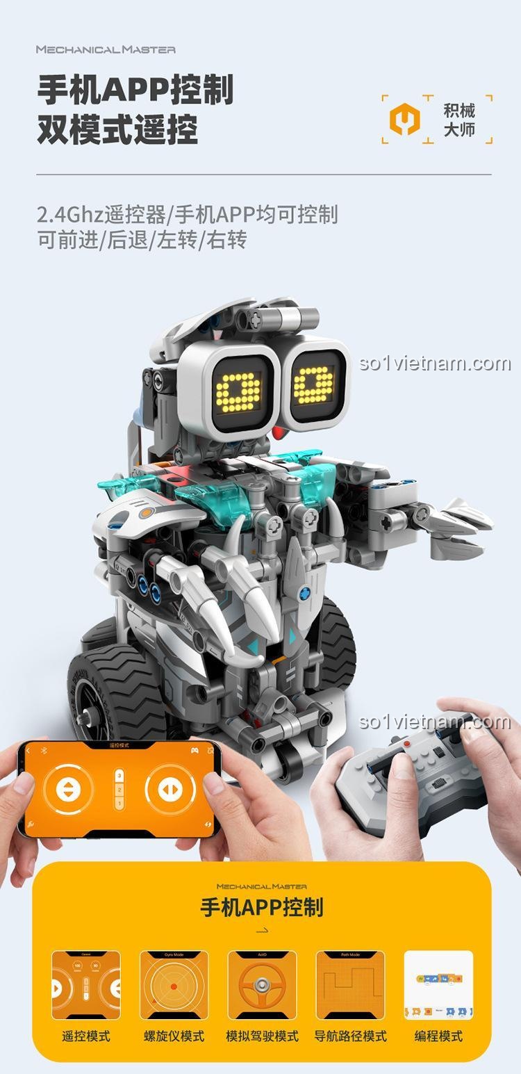 Điều khiển Robot khủng long phun khói bằng App điện thoại 3in1 万致IM.Master/启辉玩具QIHUI 8054, đồ chơi lắp ráp công nghệ cao cho bé trai 8 tuổi, có đèn LED, âm thanh, lập trình được, kết nối điện thoại, động cơ pin có sẵn, tần số 2.4GHz, 775 chi tiết, giá tốt