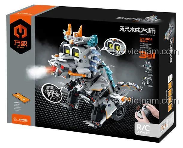 Hộp sản phẩm Robot khủng long phun khói điều khiển từ xa 3in1 万致IM.Master/启辉玩具QIHUI 8054, đồ chơi lắp ráp công nghệ cao cho bé trai 8 tuổi, có đèn LED, âm thanh, lập trình được, kết nối điện thoại, động cơ pin có sẵn, tần số 2.4GHz, 775 chi tiết, giá tốt