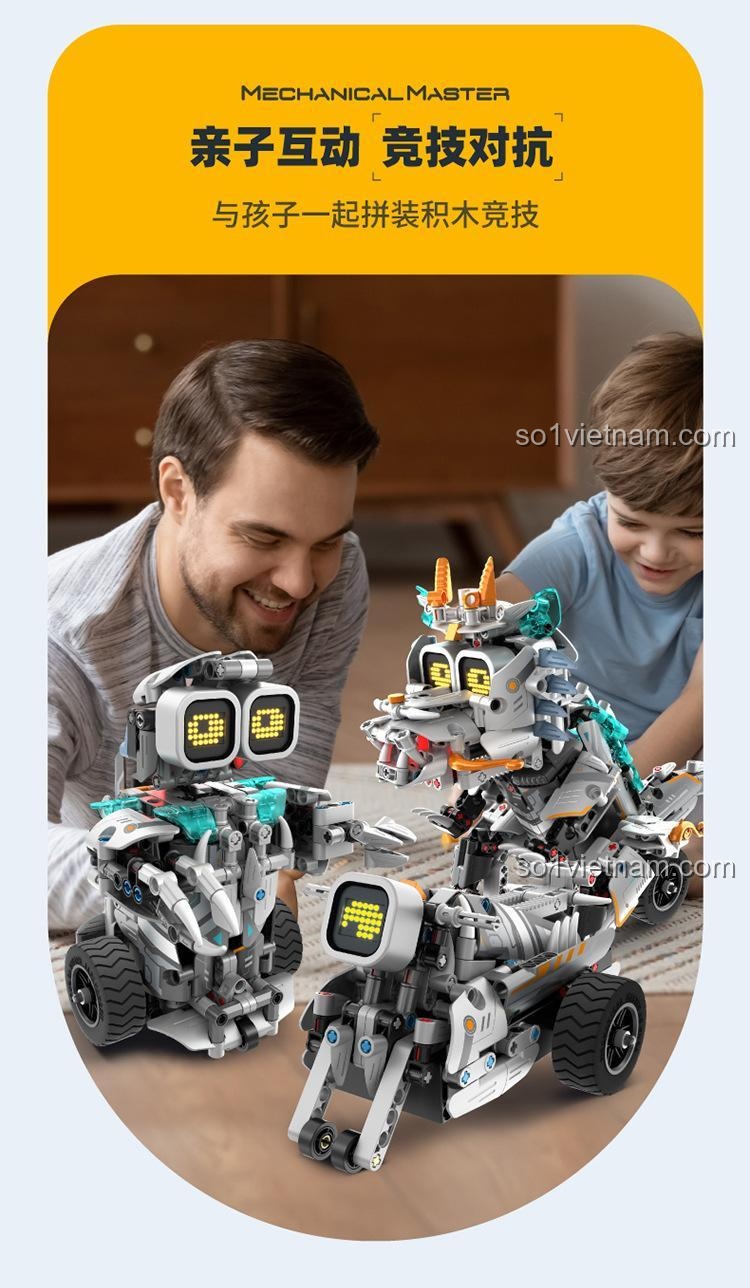 Điều khiển Robot khủng long phun khói bằng Remote 3in1 万致IM.Master/启辉玩具QIHUI 8054, đồ chơi lắp ráp công nghệ cao cho bé trai 8 tuổi, có đèn LED, âm thanh, lập trình được, kết nối điện thoại, động cơ pin có sẵn, tần số 2.4GHz, 775 chi tiết, giá tốt