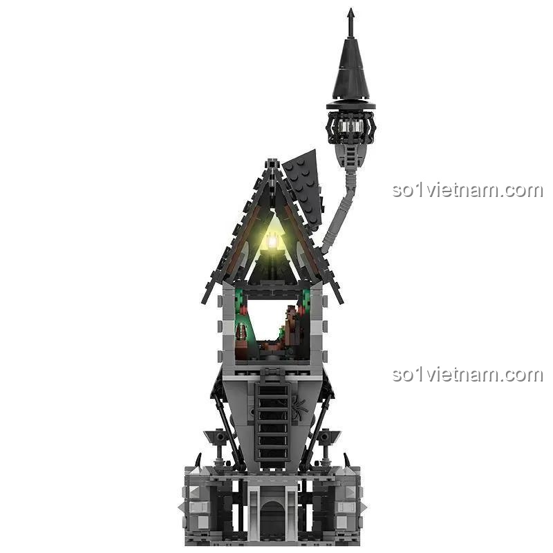 Bộ xếp hình 66007 mặt sau, lộ nội thất và đèn LED phát sáng, quà tặng Halloween cho bé.