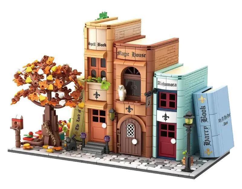 Bộ lắp ghép Chặn sách ma thuật Hẻm Xéo We Game Coming 66009, mô hình book nook thế giới phù thủy cho bé 8 tuổi.