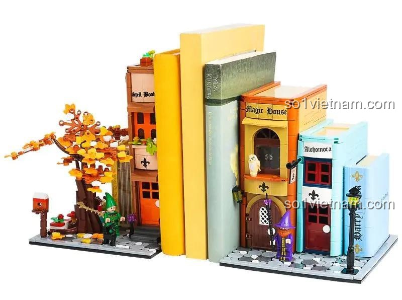 Đồ chơi mô hình Book Nook Hẻm Xéo 66009 dùng để chặn sách, món quà sáng tạo giá tốt cho các fan Harry Potter.