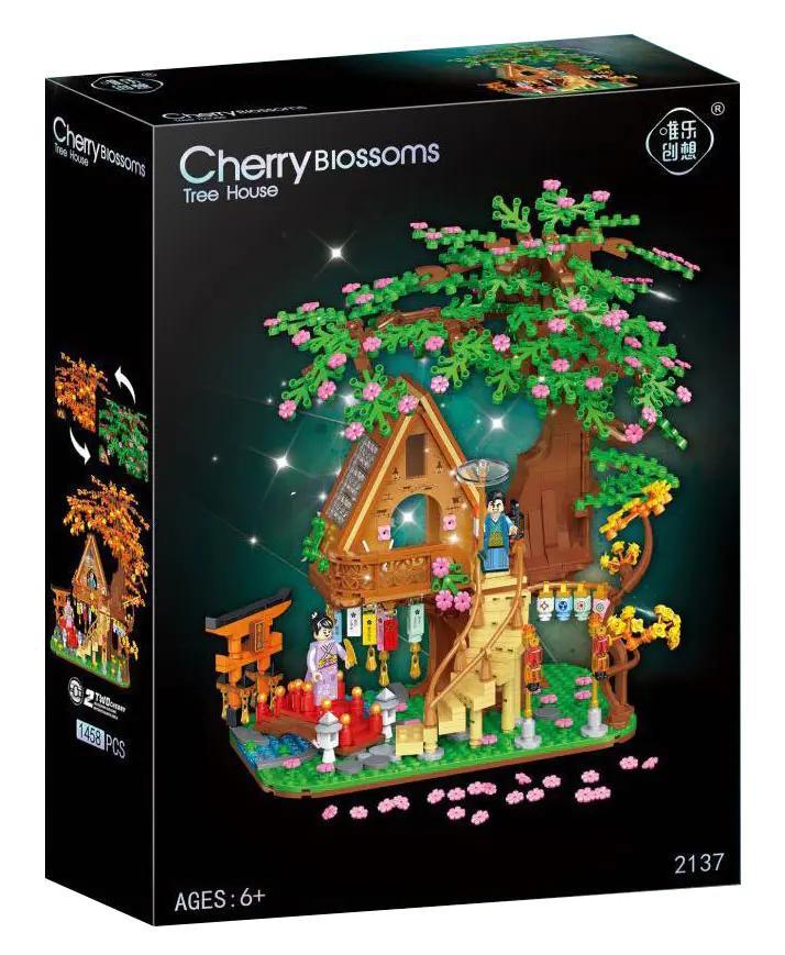 Hộp sản phẩm bộ lắp ghép Weile 2137 Nhà Cây Hoa Anh Đào với 1458 chi tiết, món quà ý nghĩa cho con gái trên 6 tuổi.