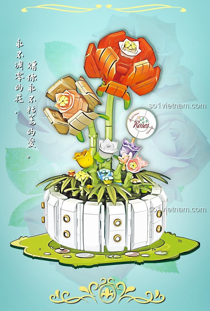 Bộ Lắp Ghép Hoa Hồng 唯乐创想 2141 - Chi tiết cạnh dưới