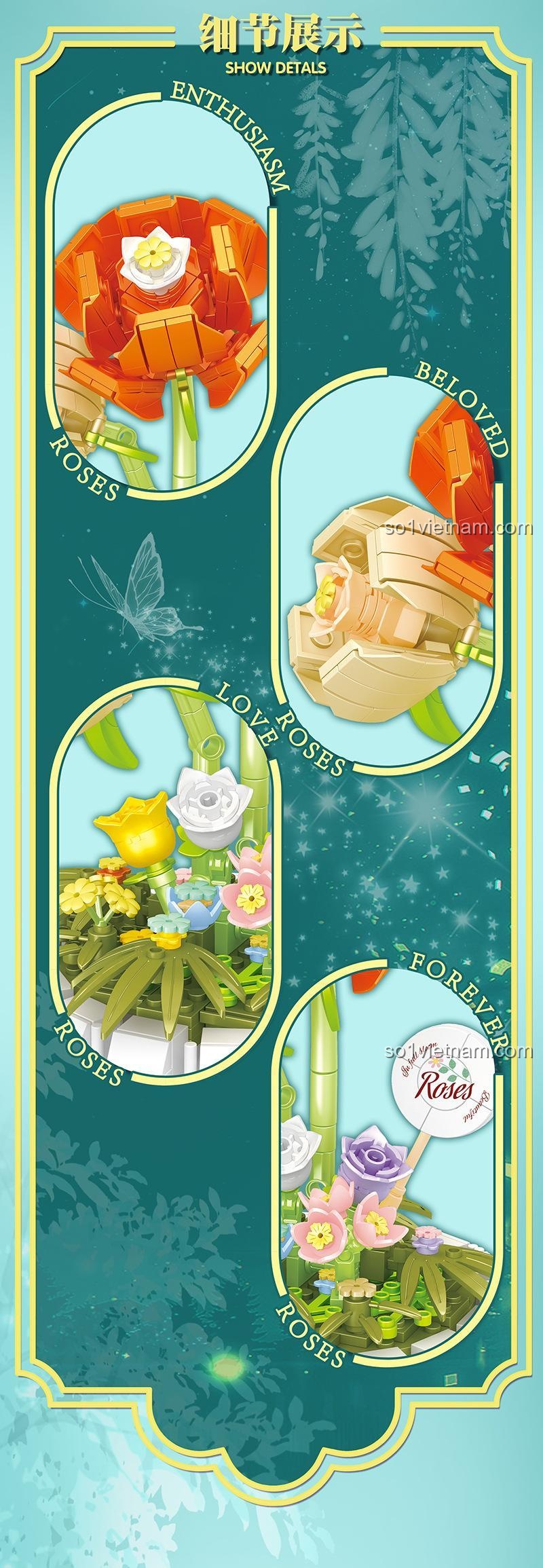 Bộ Lắp Ghép Hoa Hồng 唯乐创想 2141 - Chi tiết hoa cam