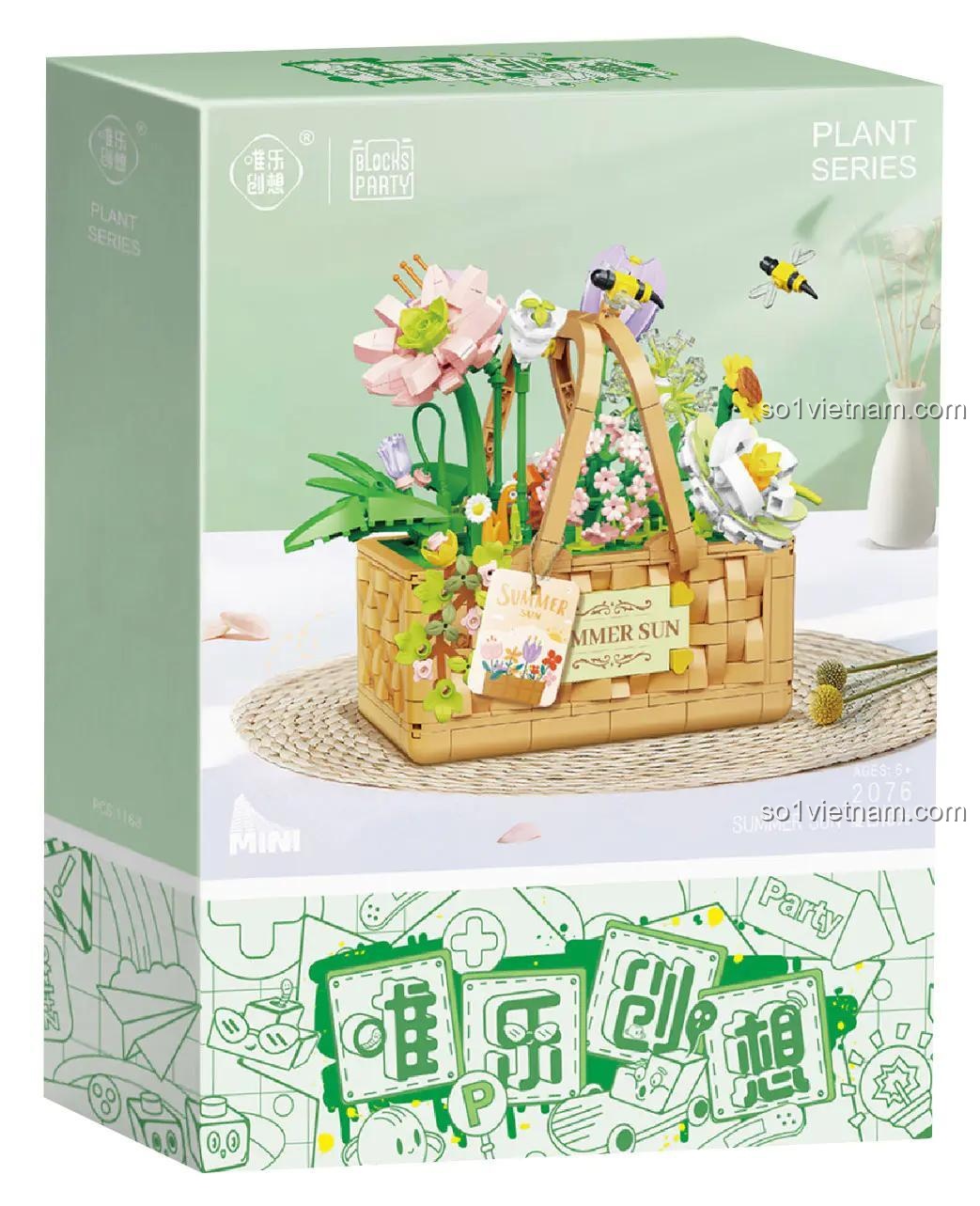 Hộp sản phẩm bộ xếp hình 2076 của Weile Creative, chủ đề Giỏ Hoa Mùa Hè, món quà tặng giá tốt và ý nghĩa cho các bé gái.