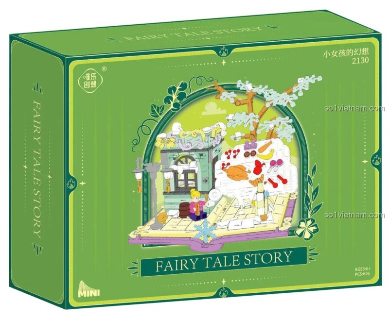 bộ xếp hình Thế giới cổ tích thu nhỏ, hộp sản phẩm Weile Creative 2130, hình ảnh mô hình sách cổ tích, 626 chi tiết, cho bé gái 6 tuổi, giá bình dân.