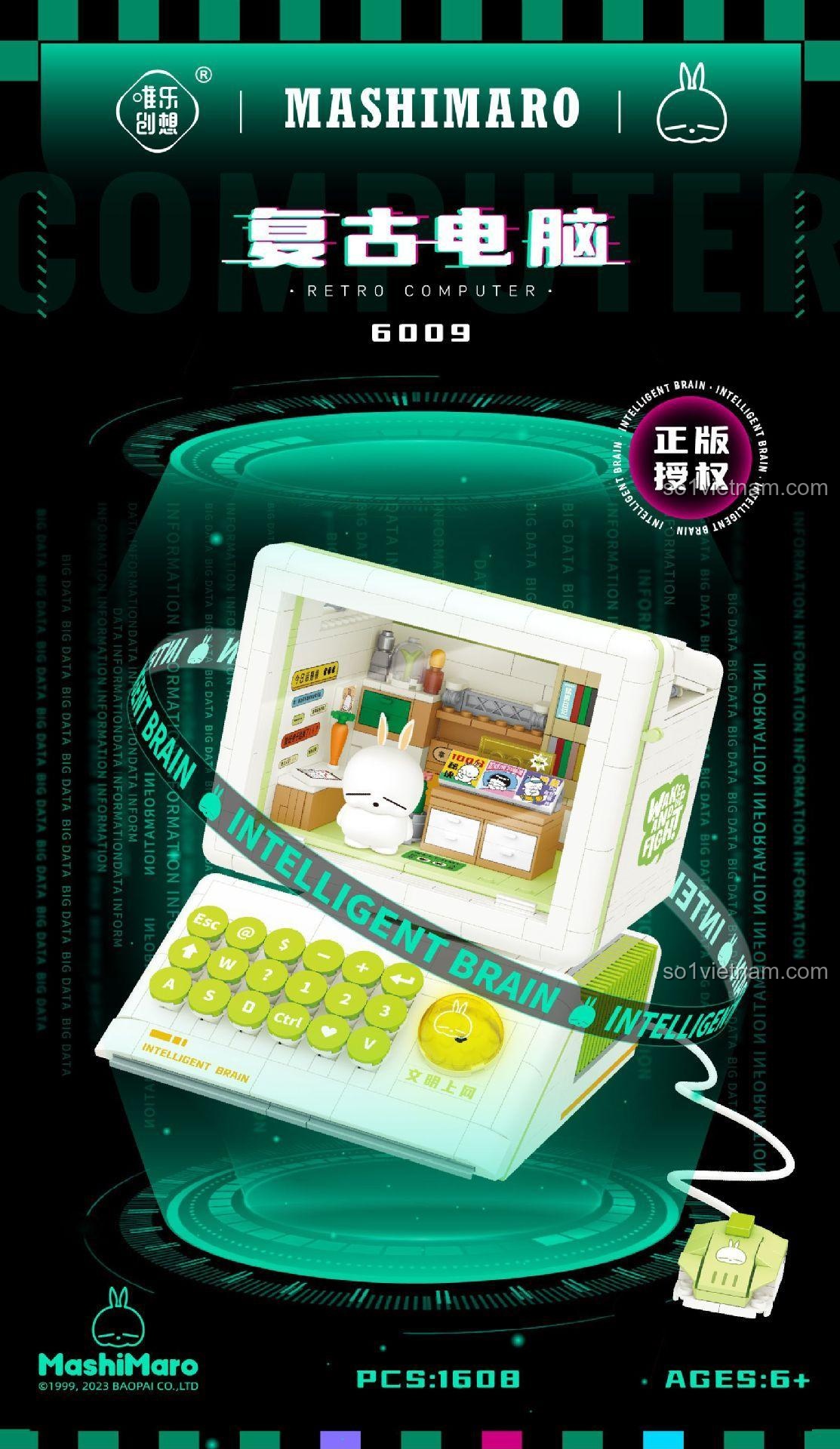 Bộ đồ chơi Wele Creative 6009 Máy tính cổ điển Mashimaro, mô hình máy tính retro có bản quyền Mashimaro, cho bé trai bé gái 6 tuổi, giá hời