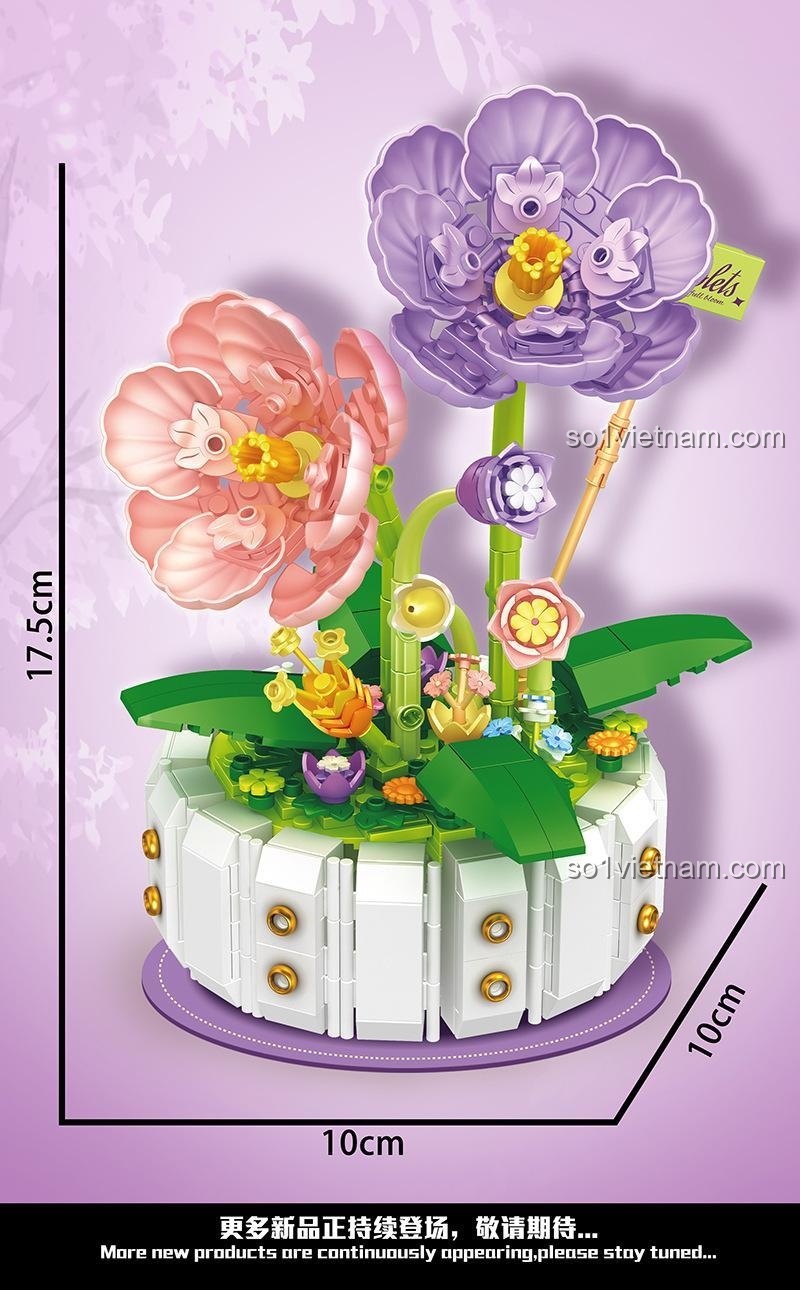 Chậu Lan Tím 468 mảnh, đồ chơi lắp ghép hoa lan tím, bộ đồ chơi hoa lan tím, đồ chơi trang trí nhà cửa, đồ chơi sáng tạo cho bé gái 6 tuổi, bộ lắp ráp hoa lan tím 唯乐创想 2140