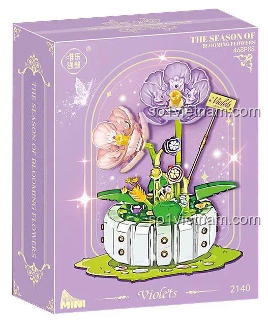 Hộp Chậu Lan Tím 468 mảnh, đồ chơi lắp ghép hoa lan tím, bộ đồ chơi hoa lan tím, đồ chơi trang trí nhà cửa, đồ chơi sáng tạo cho bé gái 6 tuổi, bộ lắp ráp hoa lan tím 唯乐创想 2140