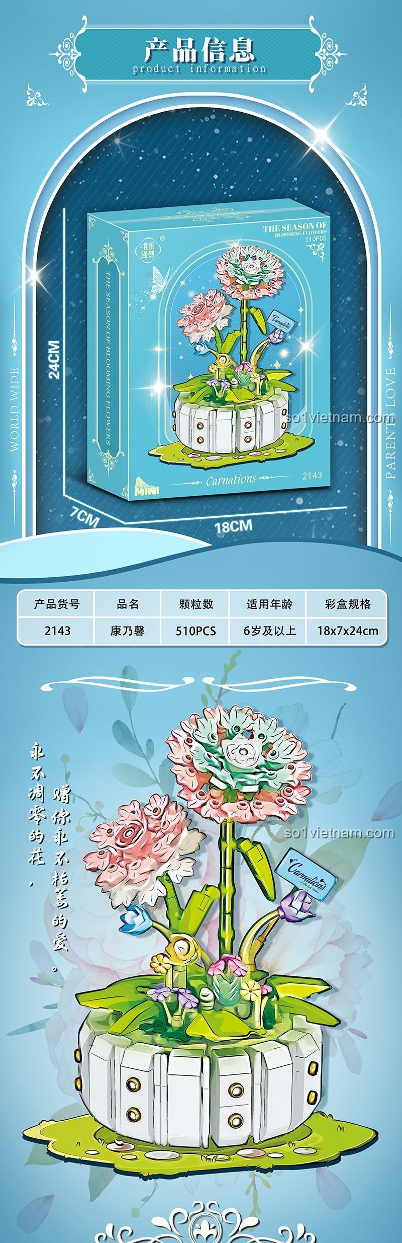 Chi tiết bộ lắp ghép hoa cẩm chướng 唯乐创想 2143