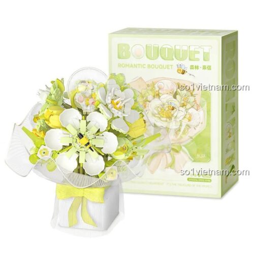 Bó hoa lắp ghép 唯乐创想 2153 và hộp đựng, Mô hình hoa trang trí, Quà tặng ý nghĩa, Bộ lắp ghép hoa, 1146 mảnh, Đồ chơi giáo dục cho bé gái 6 tuổi