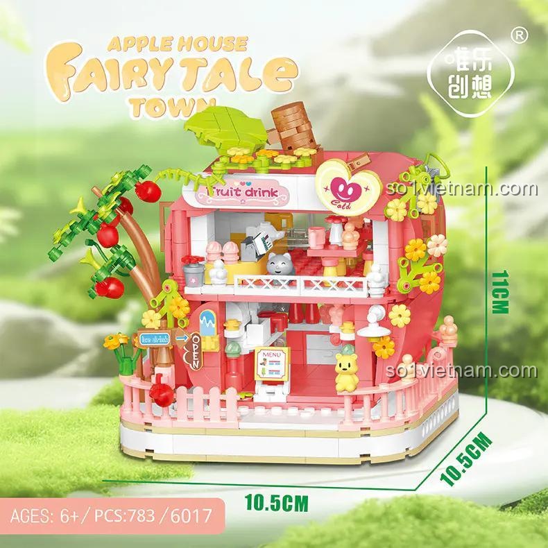Kích thước mô hình Ngôi nhà Táo Tiên 10.5x10.5x11cm, 783 mảnh, 唯乐创想 6017, đồ chơi giáo dục