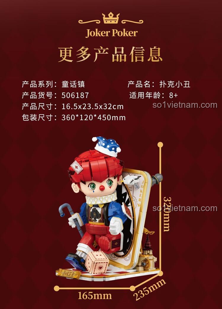 Kích thước mô hình chú hề Joker Poker Wekki 506187, đồ chơi lắp ghép cho bé 8 tuổi